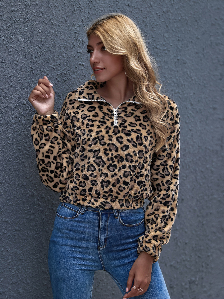 hot sale winter casual lapel loose and thin leopard print long sleeve shirt NSAL1910