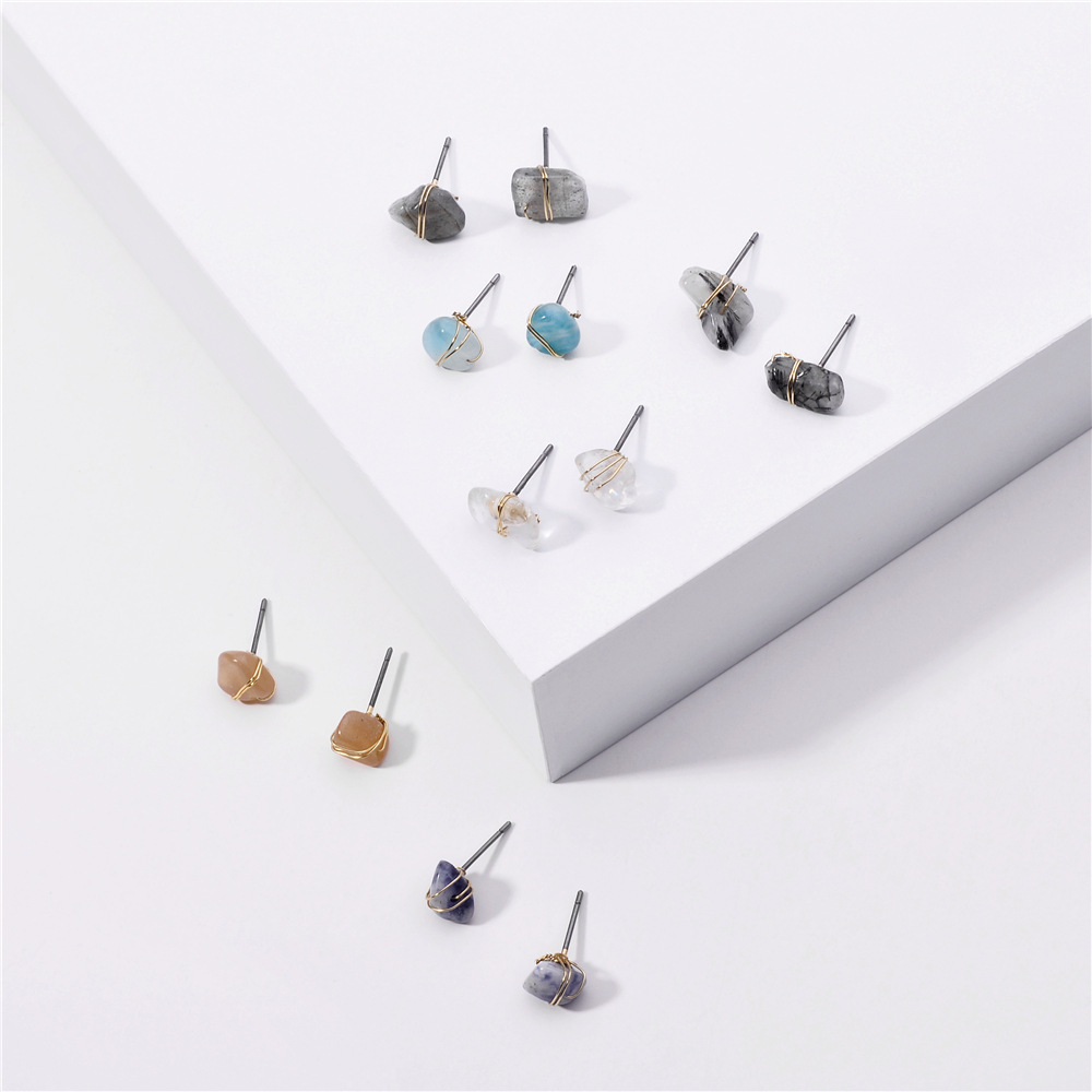 Fashion Big Jewelry Natural Stone Winding Copper Wire Small Stone Mini Earrings Wholesale Nihaojewelry display picture 12