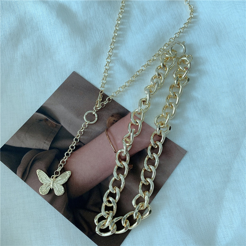 Exaggerated Double Stacking Butterfly Necklace Metal Chain Choker Clavicle Chain Sweater Chain Wholesale Nihaojewelry display picture 10