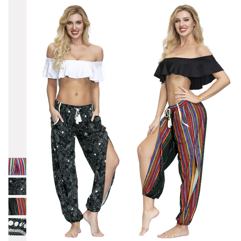 Yoga pants for women ethnic stripes printed beach holiday Harem Pants loose and comfortable split radish pants