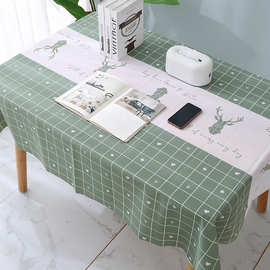 F603方格桌布北欧风免洗餐桌布家用PVC客厅防烫防油桌布化妆台垫