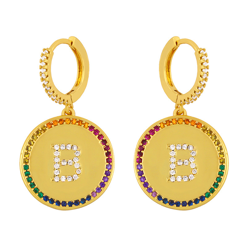 Fashion 26 English Alphabet  Inlaid Color Zircon Earrings display picture 22