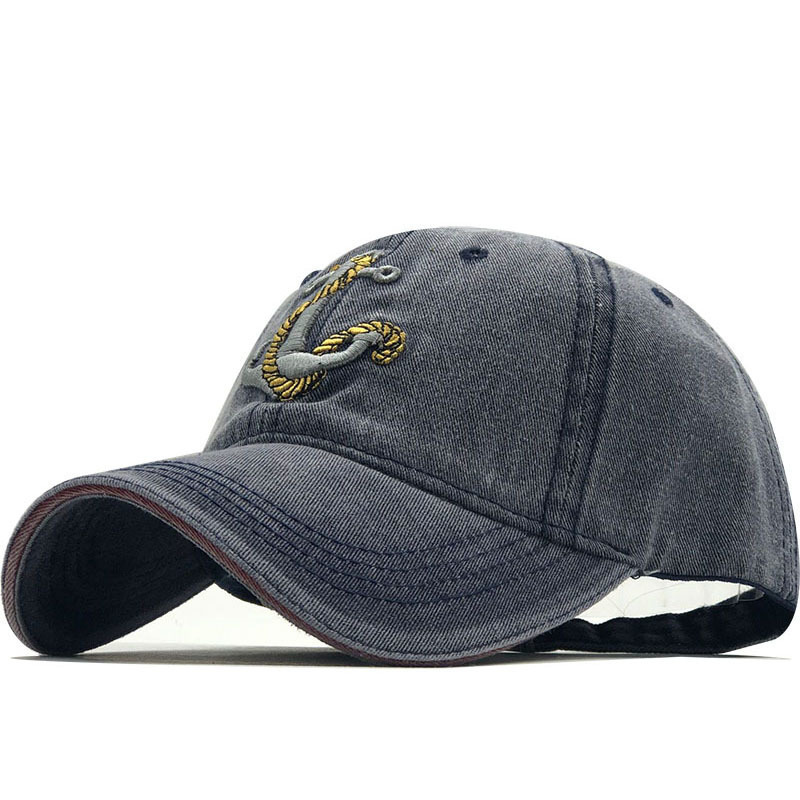 Men's Distressed Denim Baseball Cap Embroidered Anchor Outdoor Washed Summer Duckbill Cap Adjustable Cotton Unisex_voghion.com