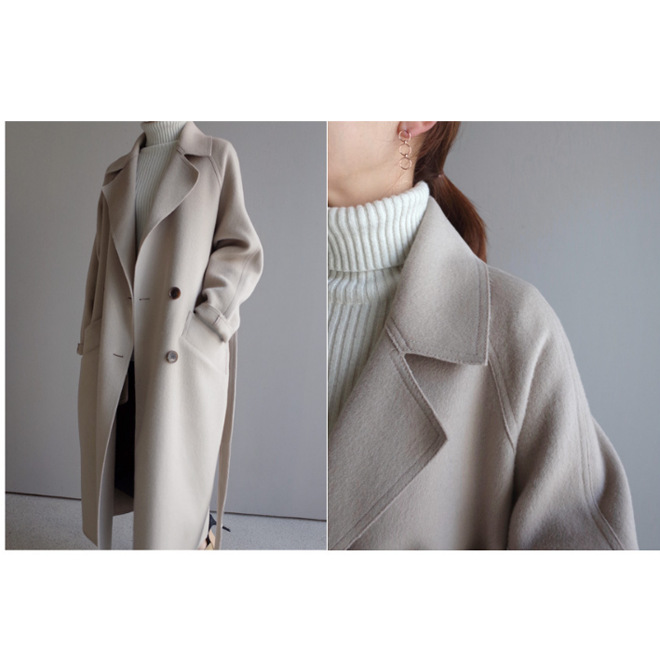 "Gabardina oversize de lana para mujer – Largo hasta la rodilla, corte holgado con cinturón, prenda esencial de otoño de inspiración coreana"_voghion.com