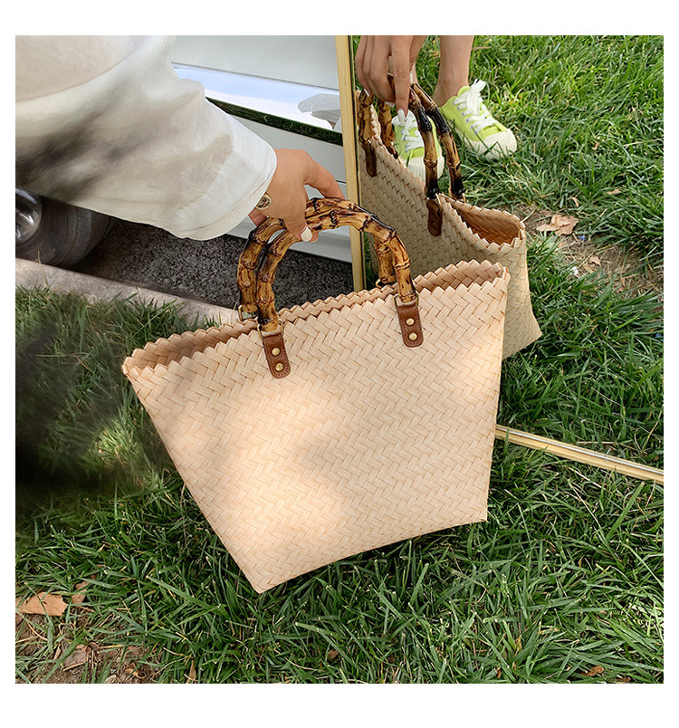 Straw Bag New Retro Large-capacity Vegetable Basket Woven Bag Handbag Square Bag Hand Bag Beach Bag Wholesale Nihaojewelry display picture 6