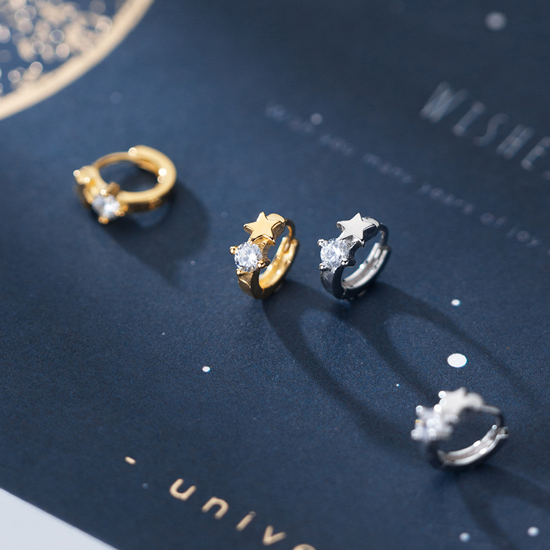 Eloch s925 botón de orejas de plata estrella de diamante femenina temperamento literario joyas de orejas G7063