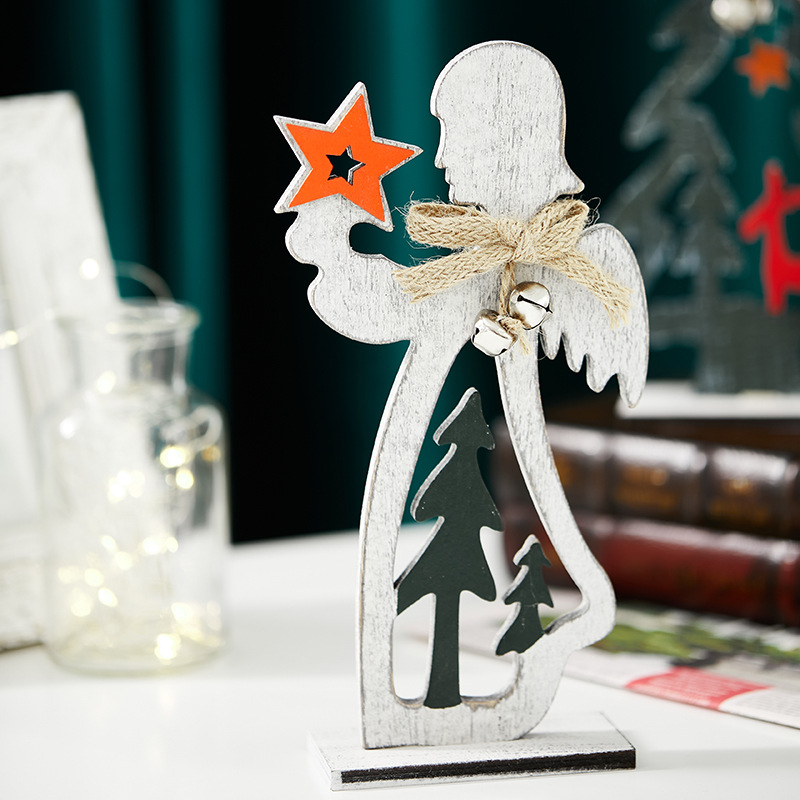 Árbol de Navidad de colores ángel decoración de madera escritorio pequeño árbol de Navidad hotel ventanas de recepción decoración atmósfera café