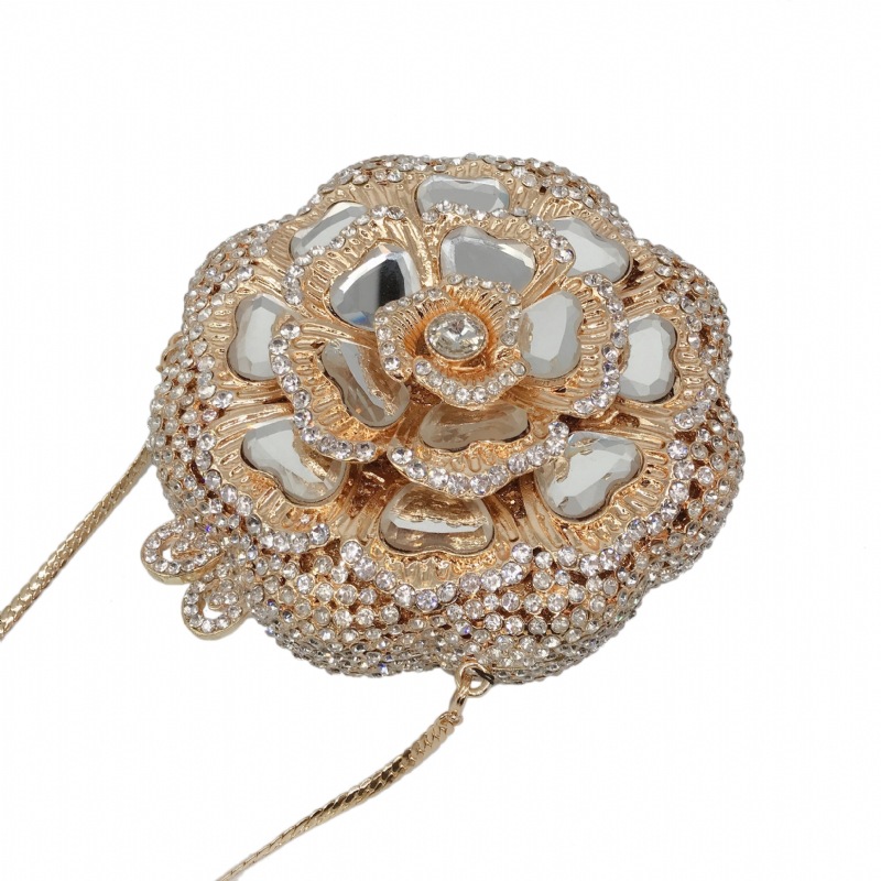 Túi clutch dạ hội kim loại đính kim cương, xách tay nữ thời trang dự tiệc — Màu đen, Đế Vàng Kim Cương, Nền vàng kim cương trắng, Màu bạc chi tiết 10