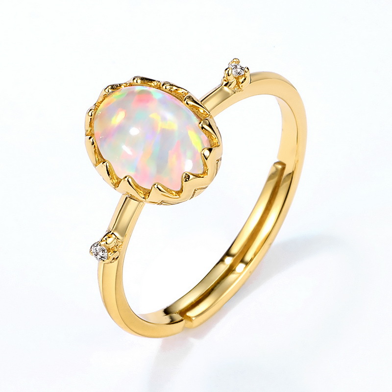 Women'S Gender Retro Egg-shaped Opal Geometric Female S925 Silver Plated 9k Gold Ring Wholesale
