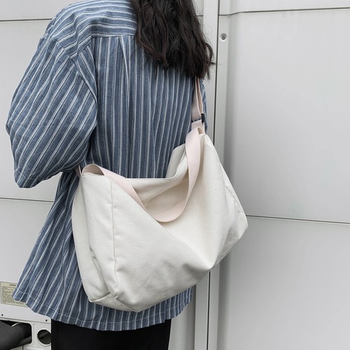 韩版春夏大容量帆布斜跨包校园学生纯色文艺日系慵懒风闺蜜大布包