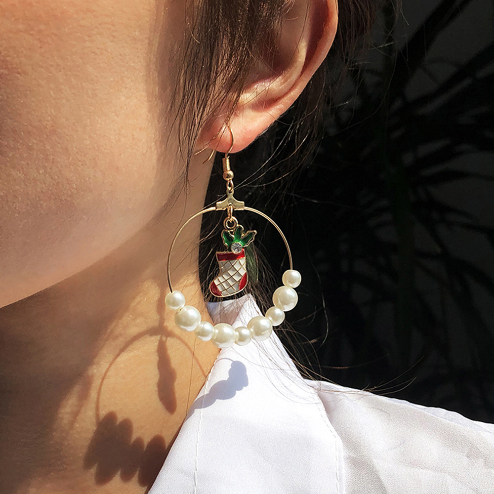 Übertriebene Große Kreisgröße Perle Perle Weihnachtsbaum Elch Ohrringe Für Frauen Heißen Verkauf display picture 28