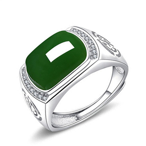 Jin Jiahua Jasper Saddle Open Ring Ring Ring Jade Emerald Stamped National Style Pattern Ring