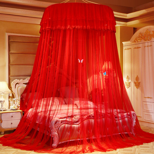 Cross-border ceiling dome mosquito net princess bed canopy wedding red color marriage butterfly double-person self-erecting mosquito net wholesale