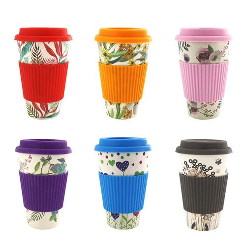Creative and environmentally friendly bamboo fiber water cup, household silicone anti-scalding coffee cup with lid, office mug mug wholesale