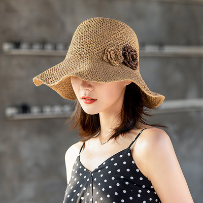Straw hat women summer beach sunhats Day foldable Beach Hat Women holiday sunscreen Hat Women tide versatile sun hat