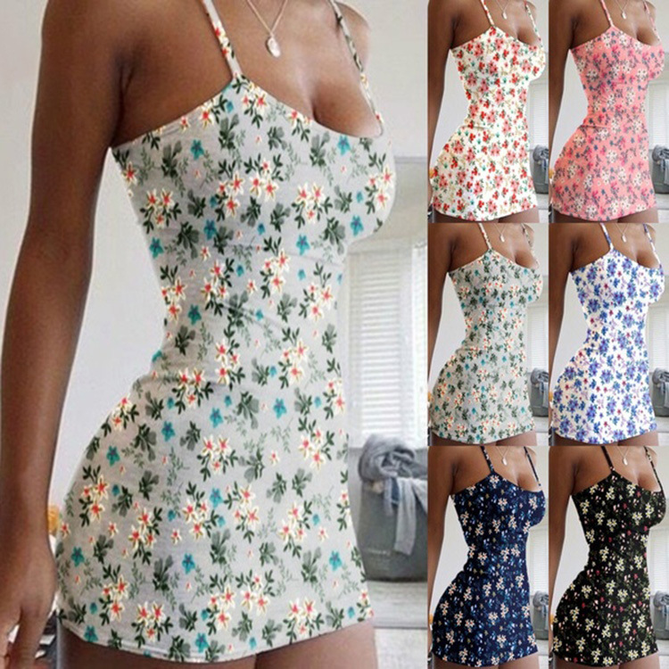 European and American cross-border fashion women's dress wish Amazon hot selling summer new suspender print 2021 pop dress