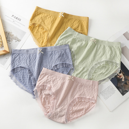 Underwear Women's Graphene Antibacterial Lace Pants Breathable Large Size Mid-waist Women's Briefs