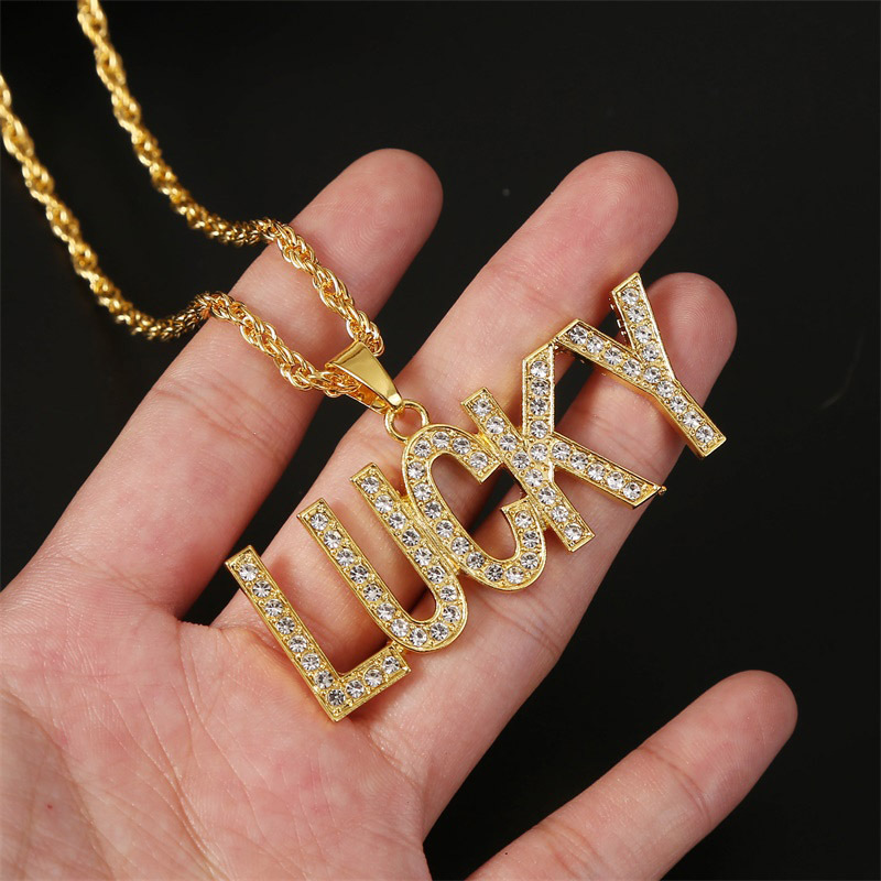 Fashion Diamond Simple Exaggerated Personality Hip-hop Lucky Alphabet Necklace Nihaojewelry Wholesale display picture 4