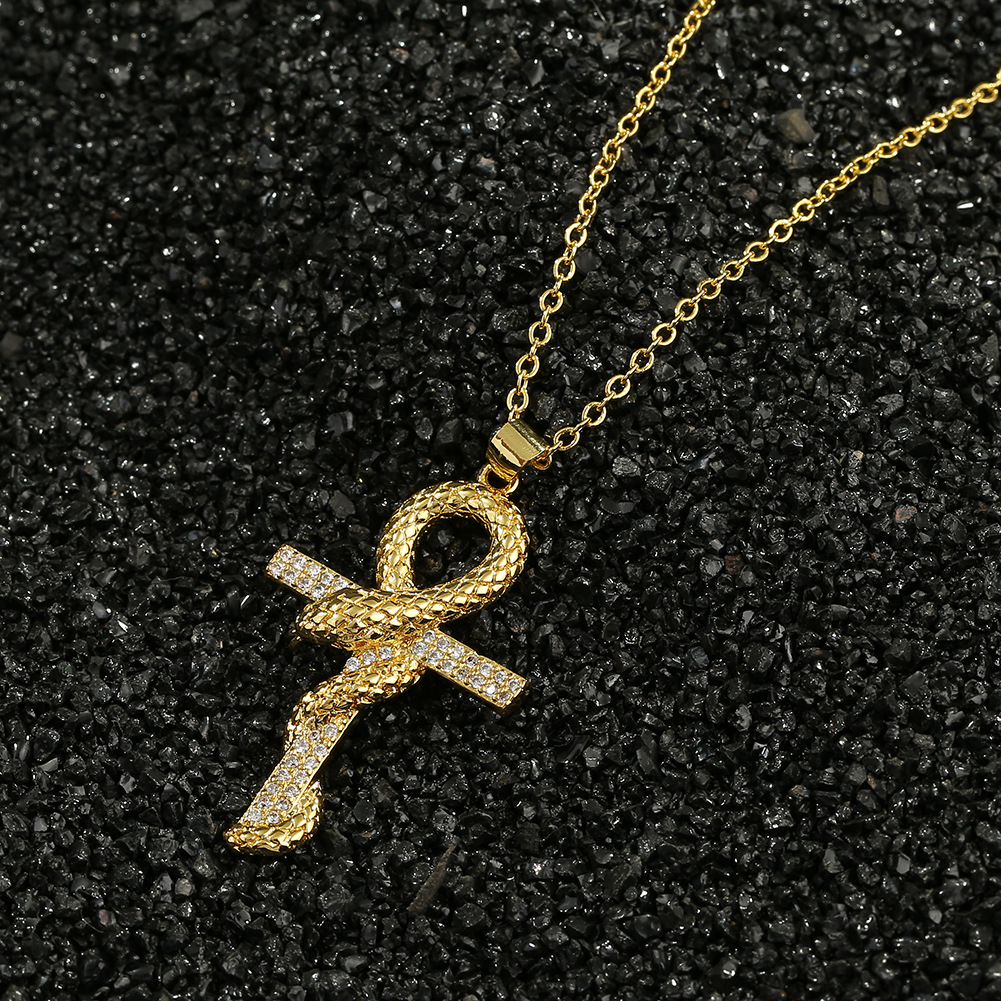 Snake Cross Pendant Necklace display picture 3