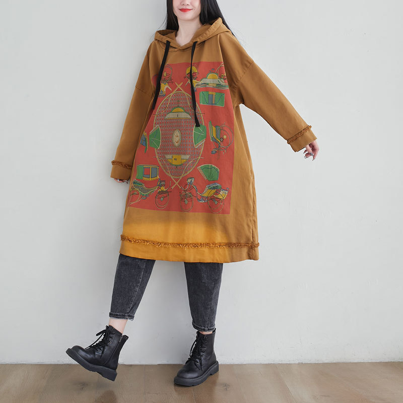 have more cash than can be accounted for Large leisure time Sweater washing Gradient Mosaic Hooded Carriage Dress