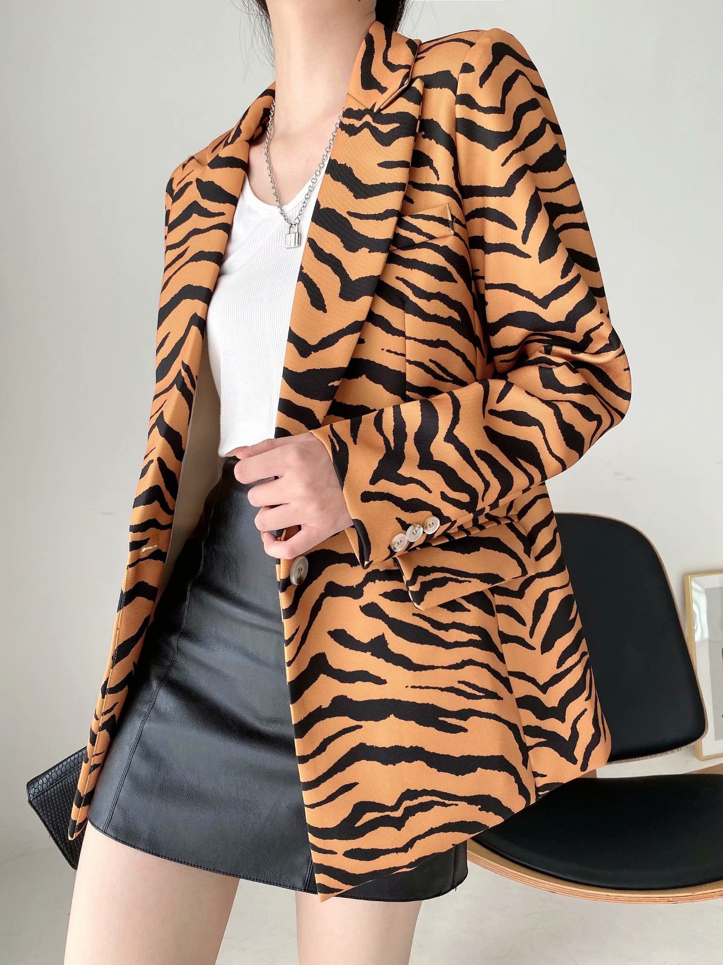 wholesale women s new tiger pattern one button suit jacket NSAM6832