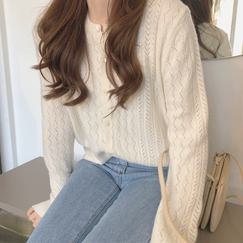 Autumn cardigan with a round collar
