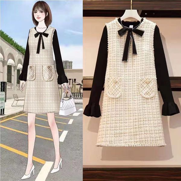 Woolen vest skirt autumn dress 2020 new style light luxury lady temperament sleeveless dress two piece suit