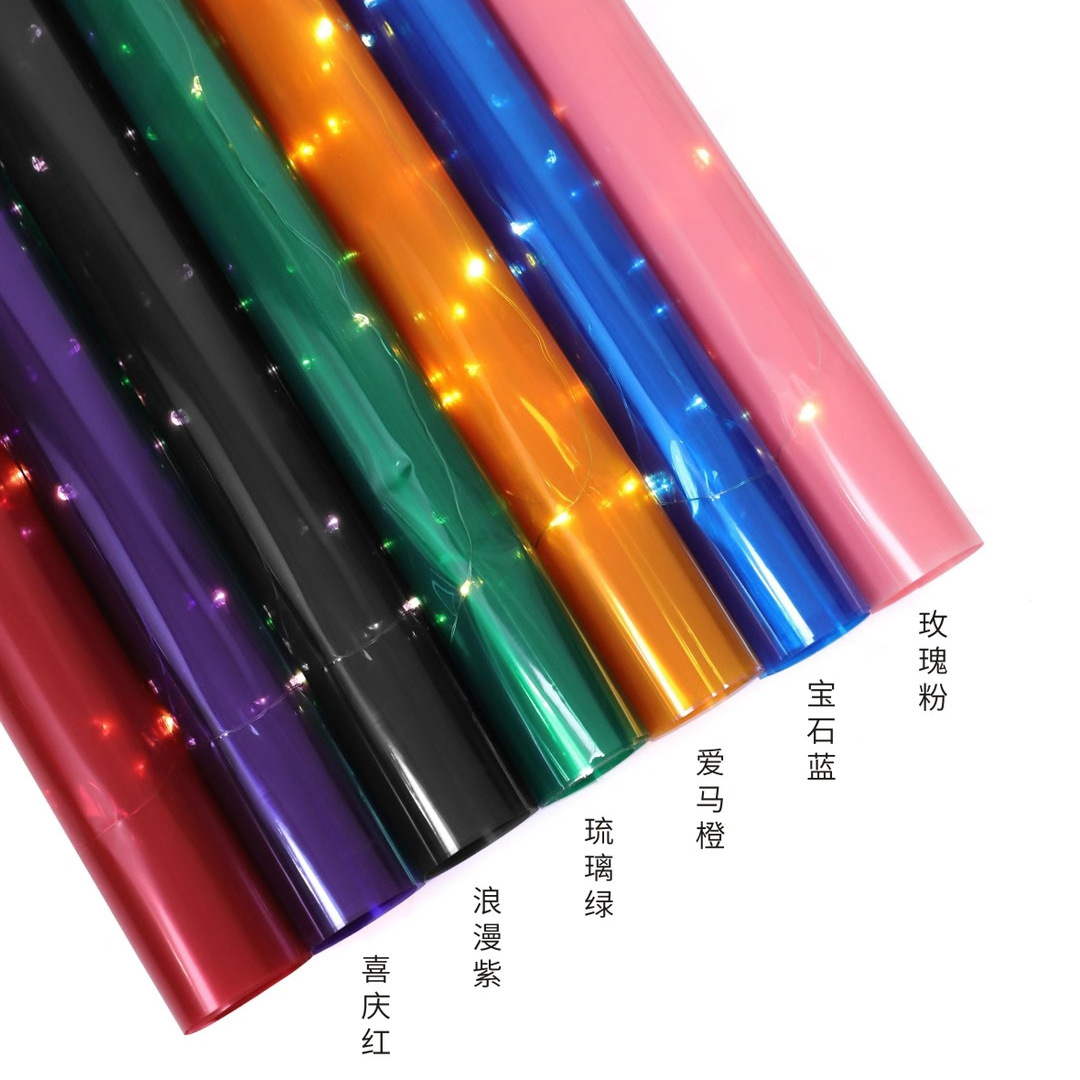 创意银河星恋发光包装纸加厚玻璃纸鲜花包装材料36颗LED串灯批发|ms