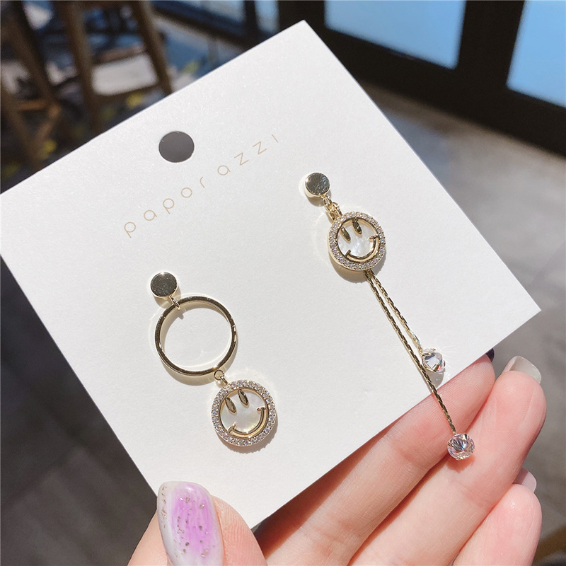 925 Silver Needle Korea Asymmetric Smiley Face Fashion New Trendy Wild Alloy Earrings display picture 2