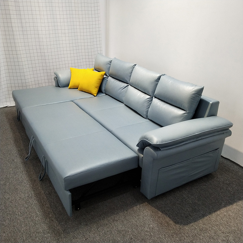 Tecnología de tela de esquina sofá correa de almacenamiento VIP simple sala de estar moderna pequeña combinación de sofá cama plegable doble uso