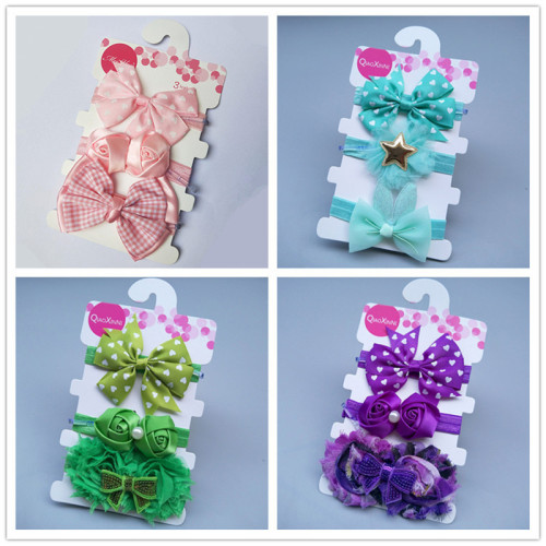 European and American new baby hair accessories cute bow flower headdress decoration toddler baby headband three-piece set wholesale