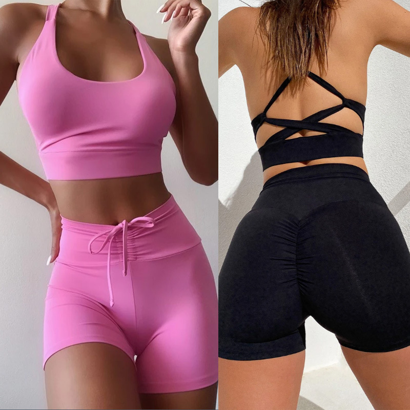 Women's fitness yoga suit vest shorts su...