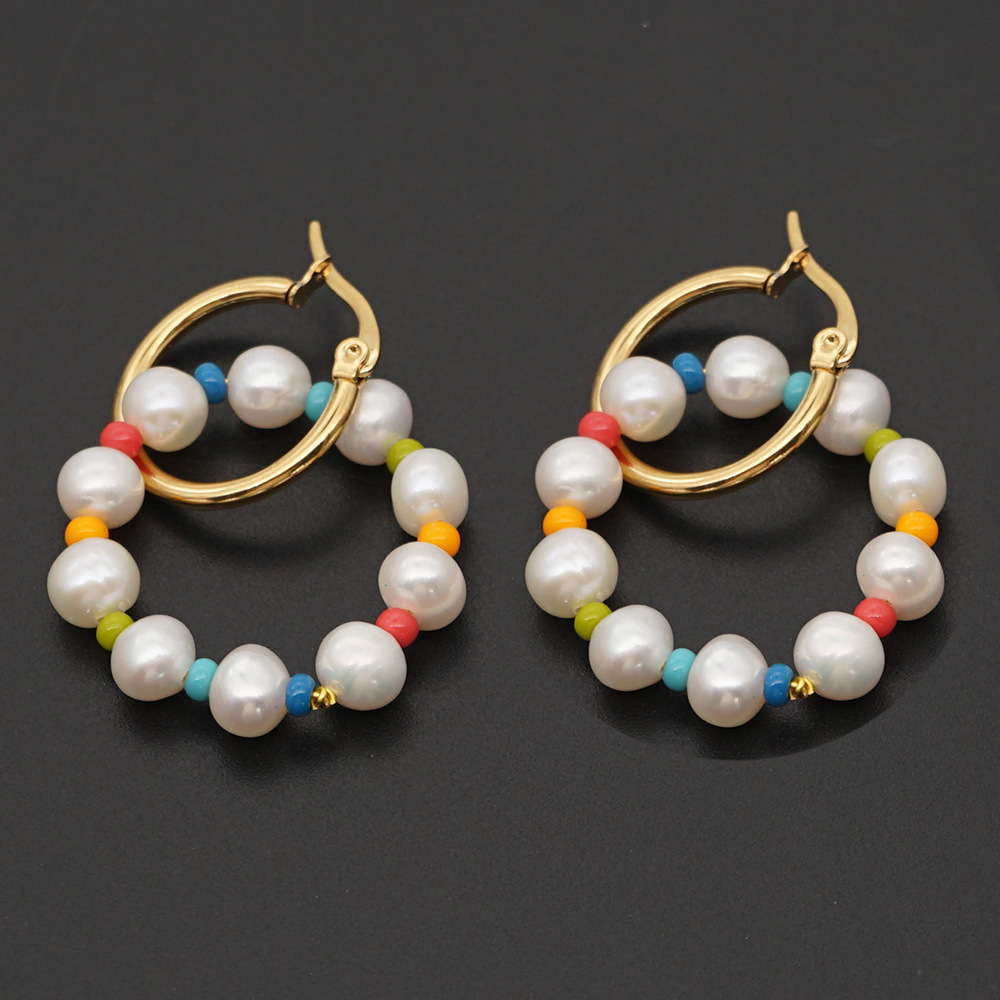 Hot Selling Special-shaped Pearl Rice Bead Earrings display picture 3