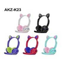 AKZ-K23爆款頭戴式貓耳朵藍牙耳機 卡通發光LED跑步運動工廠直銷