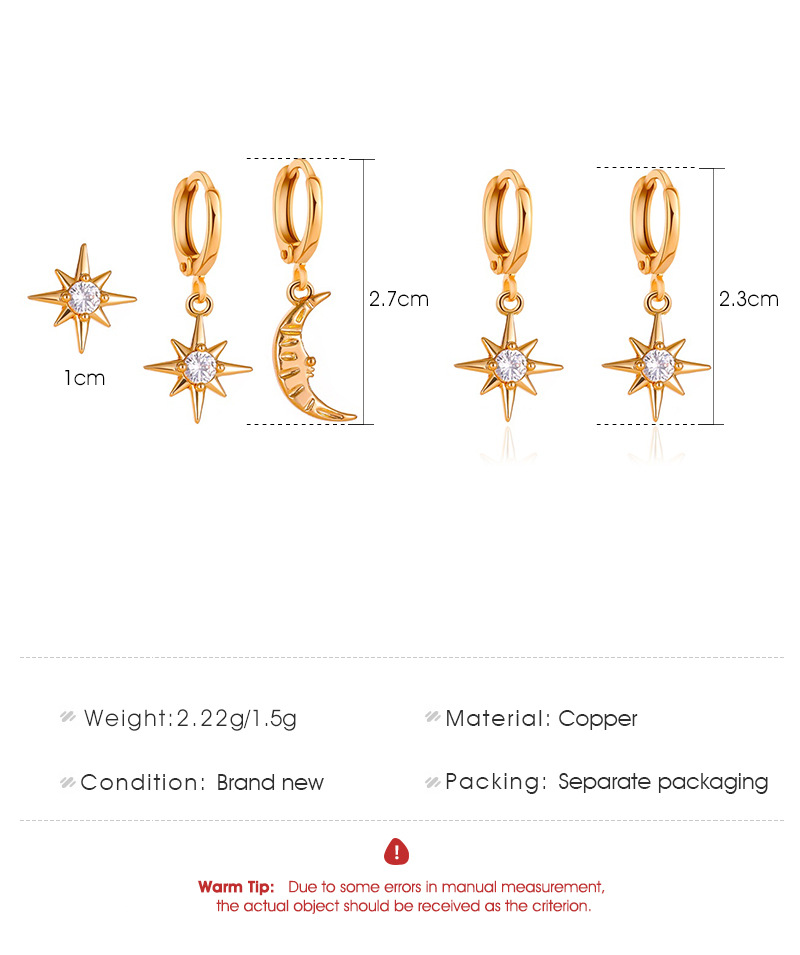 Asymmetrical Star Moon Earrings display picture 1