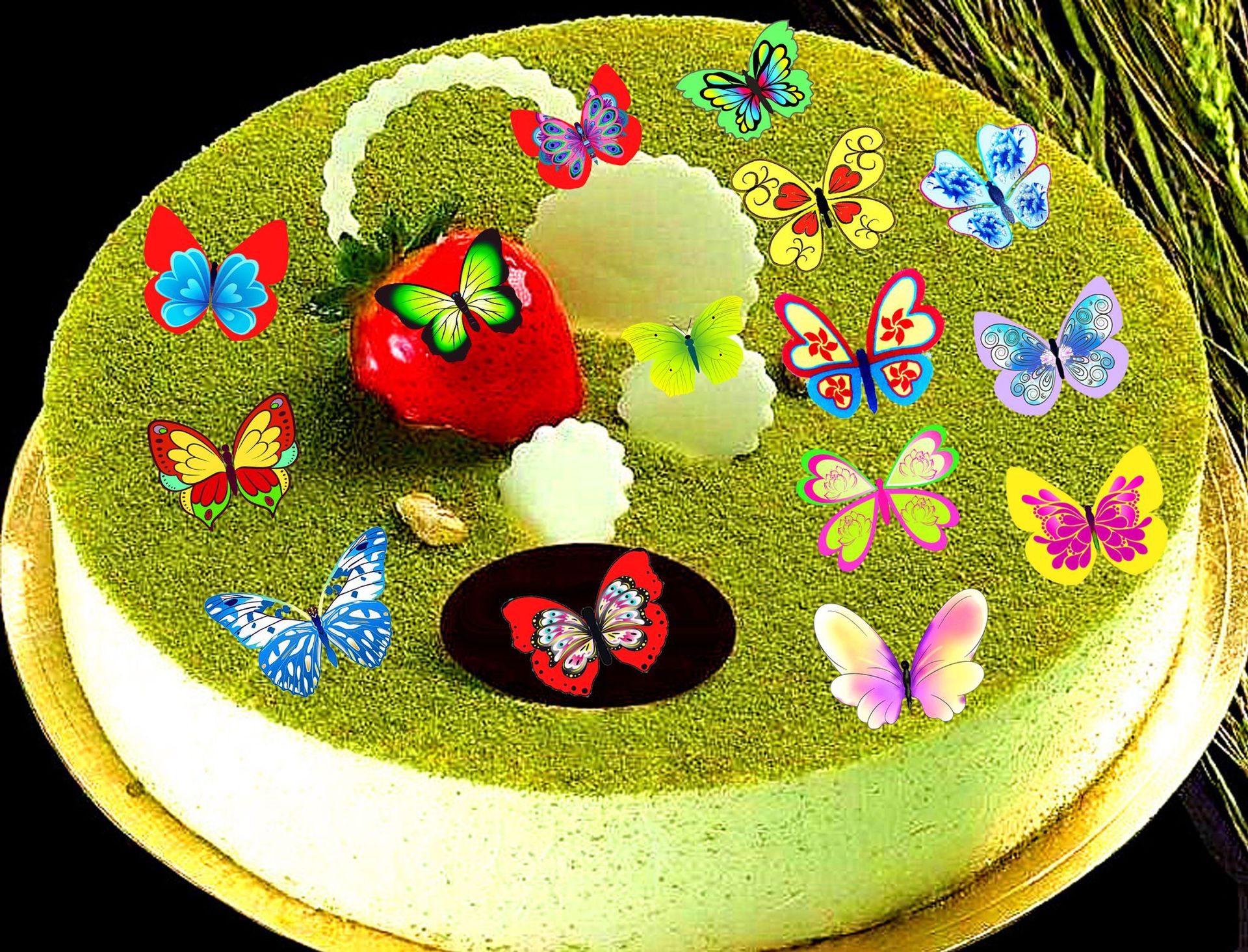 蝴蝶蛋糕装饰 糯米纸小花叶子 独角兽糯米纸水彩蝴蝶可食用糯米纸-阿里巴巴