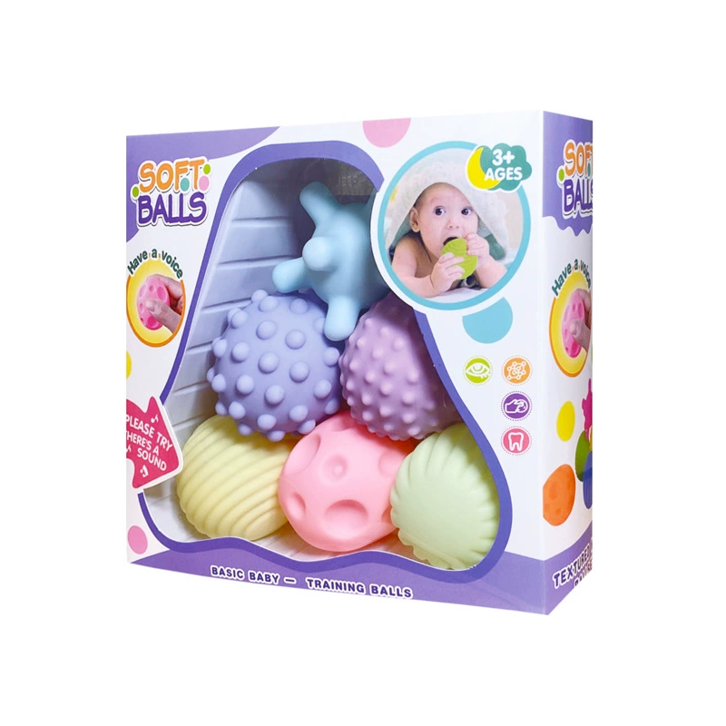Sensory Soft Rubber Baby Massage Balls, Teether & Grasping Toy, Assorted Textures (single or 6‑pc)