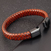 Woven retro bracelet stainless steel, genuine leather