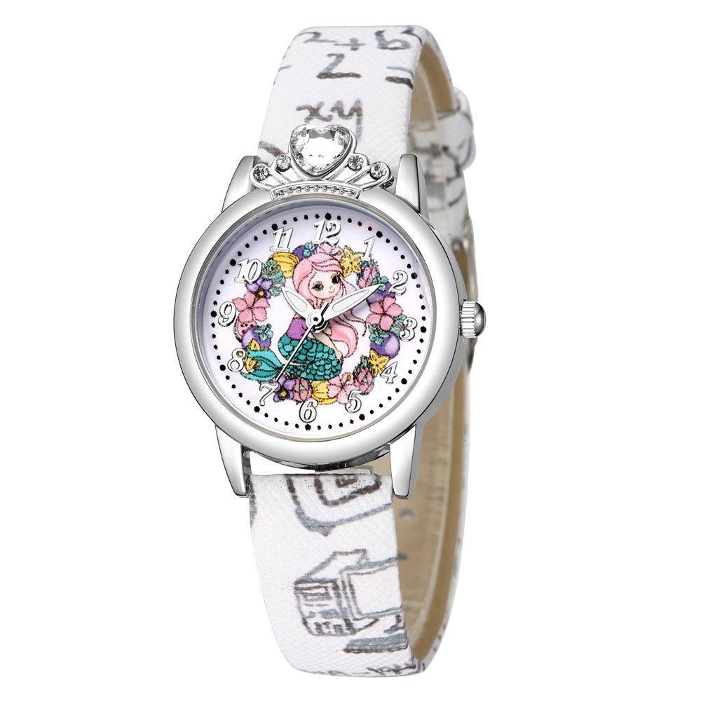 Cute princess pattern silver shell watch cartoon diamondstudded little girl belt watchpicture6
