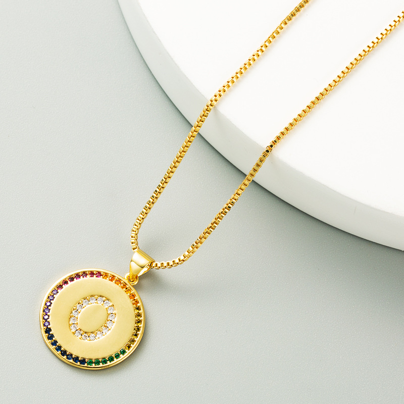 letter colorful gemstone hip hop  copper plated real gold letter Necklace wholesale