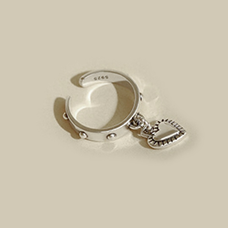 Adjustable Ring Size Retro Lady Streetwear Heart Shape Copper Plating Charm Ring
