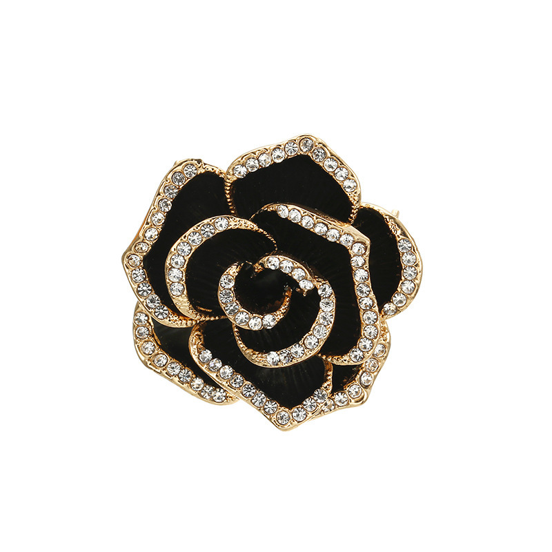 Vintage Inlaid Zircon Camellia Brooch Pins for Women Luxury Jewelry Corsage Wedding Banquet Dress Clothing Accessories Brooches for Wedding