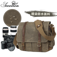 Men's Single Shoulder Laptop Bag Trendy Waterproof Canvas Bag Retro DSLR Camera Bag Wax-dyed Single Shoulder Photography Bag
