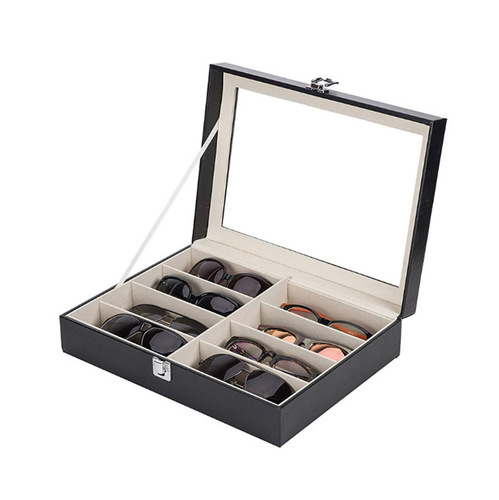 Mirror Storage Cart Display Box with Lid Leather 8-Compartment Sunglasses Case Sunglasses Packaging Box Leather Box