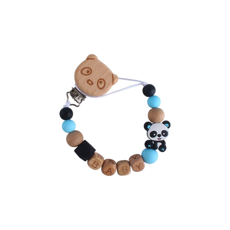 Nombre del bebé personalizable silicona pequeño Panda teether Cadena de chupete Bebé haya chupete clip de juguete de dibujos animados mordedor