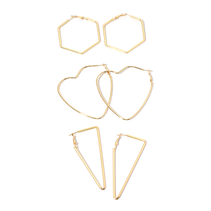 Nouvelle Mode Exagérée Mode Rétro Hexagonale Simple Triangle Boucles D&#39;oreilles En Métal En Forme De Coeur En Gros Nihaojewelry display picture 3