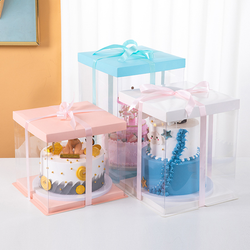 透明生日蛋糕盒子烘焙包装四六八十二寸双三层加高厂家批发一次性