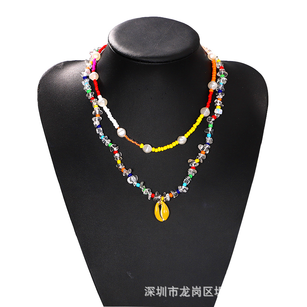 Bohemian Style Color Rice Beads Spray Paint Shell Double Layer Simple Star Trend Necklace Wholesale Nihaojewelry display picture 2