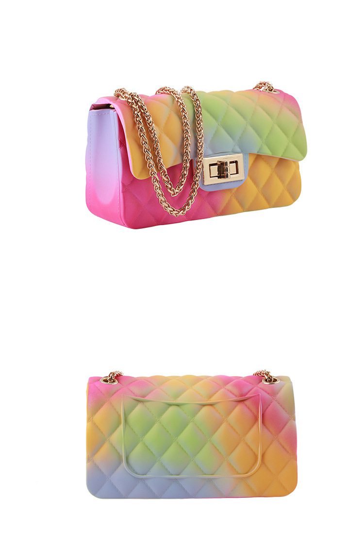 Clearance gradient graffiti colored jelly bag, diamond-shaped chain bag, small square bag for export, single-shoulder bag, crossbody bag undefined