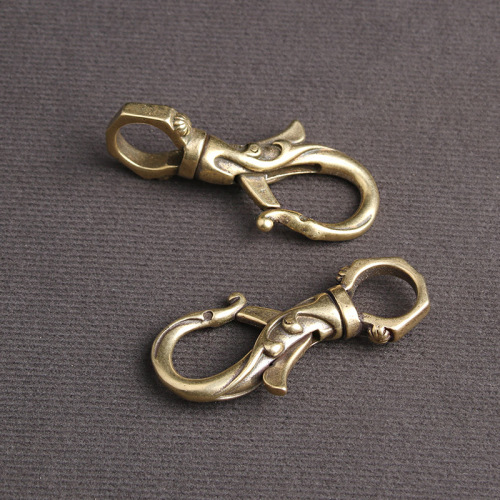 Pure brass old creative Tang grass pattern keychain antique metal men's waist hanging personalized versatile hook buckle wholesale